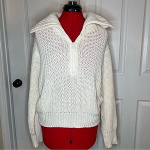 American Eagle Women's Small Cream Chunky Knit Quarter Zip Pullover Sweater